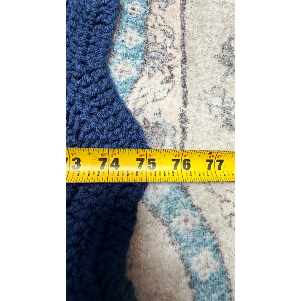 Handmade Crochet Afghan Blanket 75x64 Navy Blue Multicolor Striped Throw - Picture 3 of 4